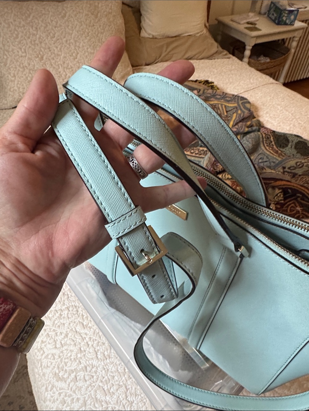 Like New! Kate Spade Crystal Blue saffiano leather satchel with detachable strap - Picture 6 of 13